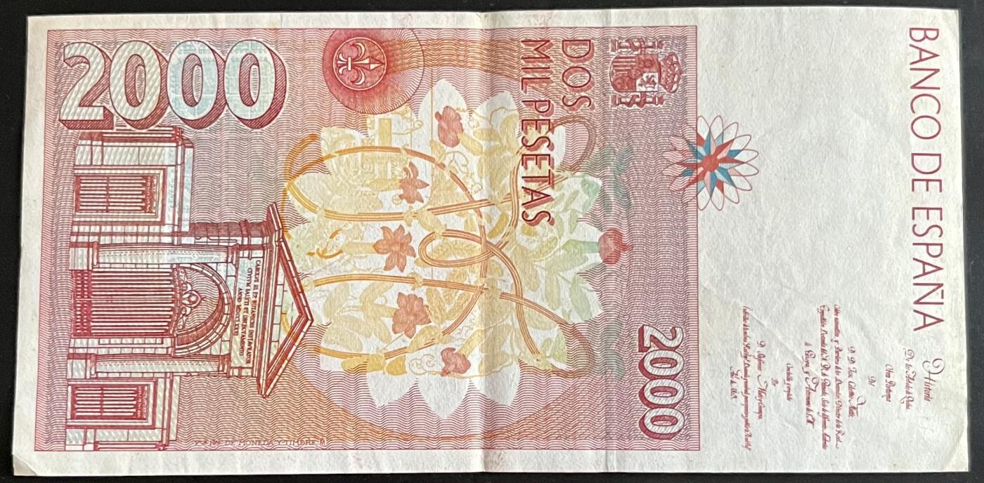 小福收藏拍卖第202期 流通品相裸钞 特惠场 本场全部为欧洲纸币【佣金仅收2% 不设最低佣金 全场包邮】 西班牙 1992年 2000比塞塔 AUNC