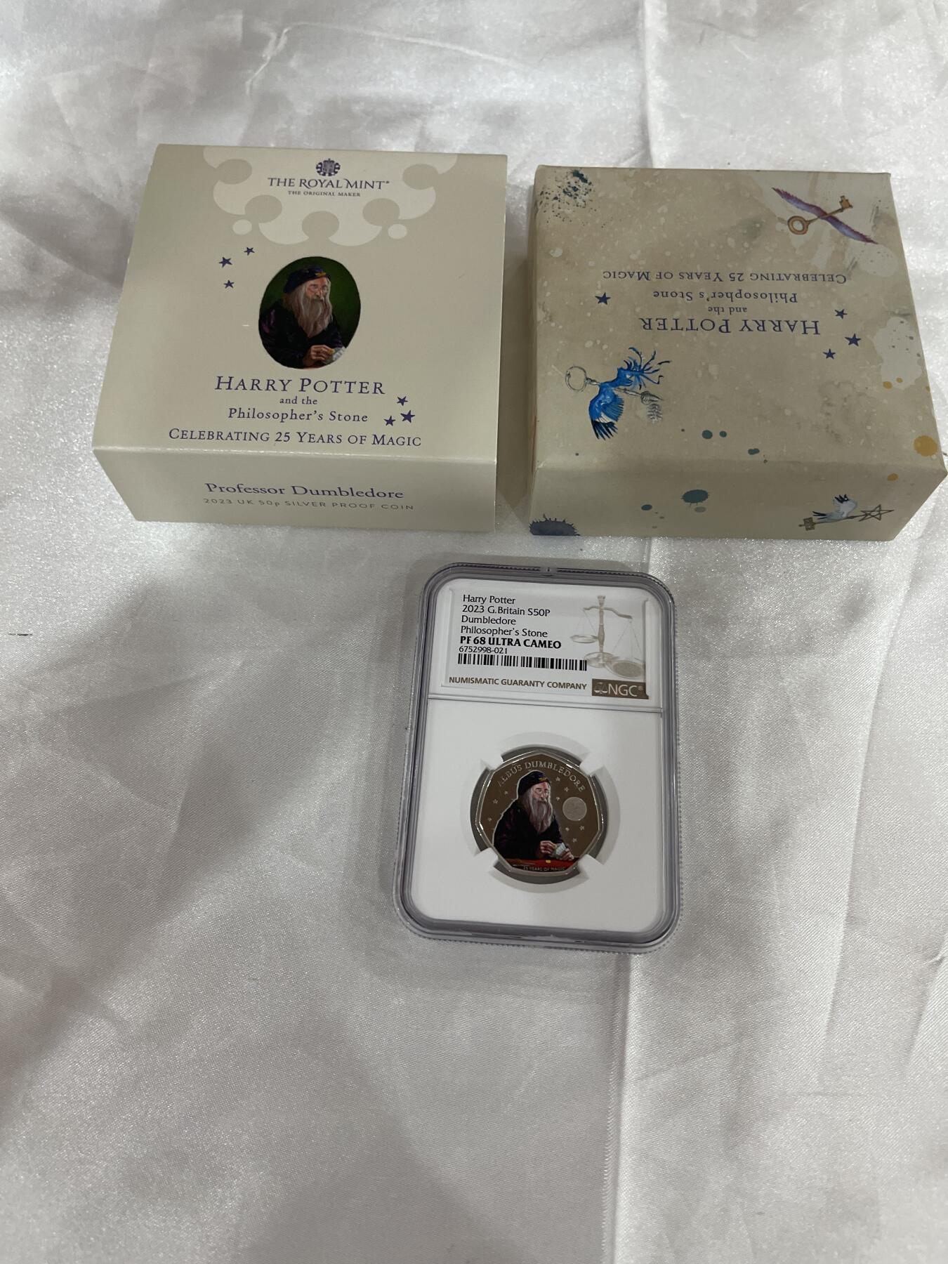 哈利波特系列银币，2023年英国官方发行，精制币，带原装盒和证书，NGC评级PF68 ULTRA CAMEO，收藏佳品 盒子完好，