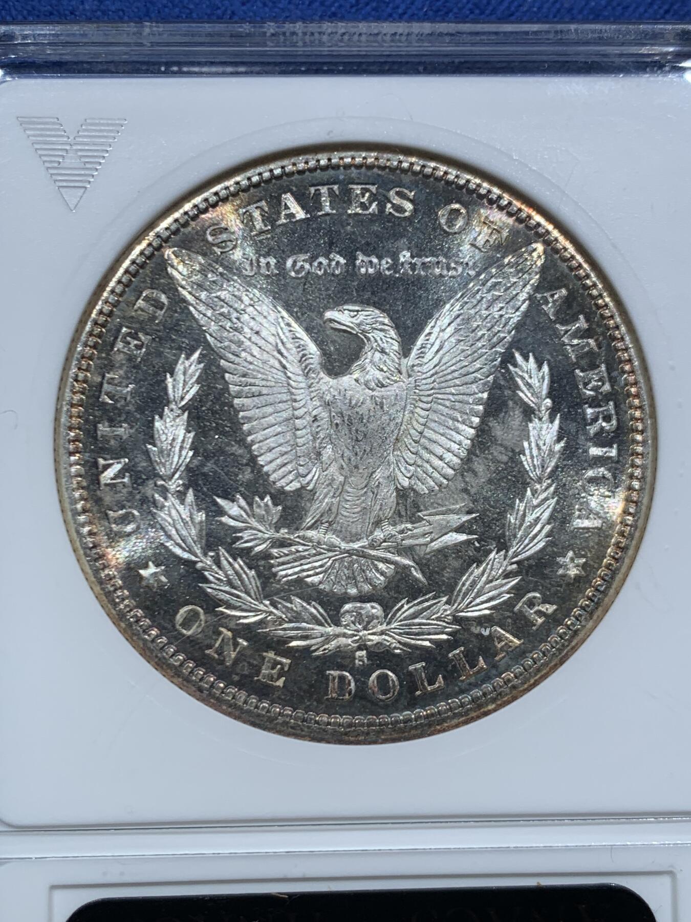 《竞宝斋》第467场 周日，周一 2场连拍 （全场包邮）欢迎送拍 ANACS MS65PL 美国 1881年 摩根一美元银币 绝版小白盒 严评品质 可搏N/P更高分 超强镜面底板 PL中的战斗机