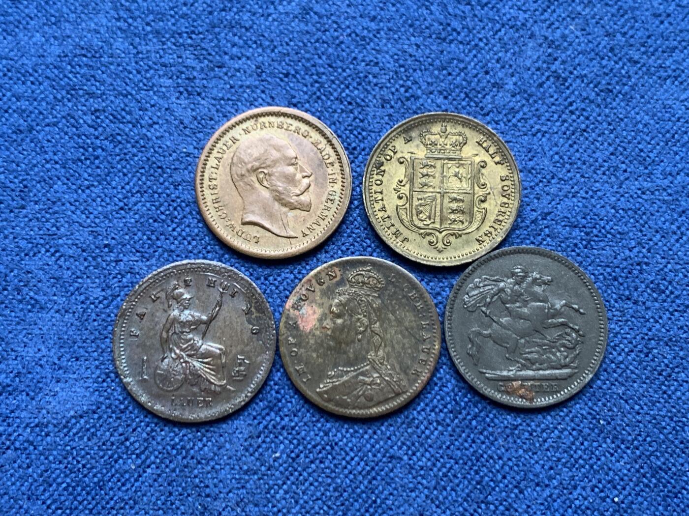 《竞宝斋》第467场 周日，周一 2场连拍 （全场包邮）欢迎送拍 五枚一组 英国乔治三世，维多利亚，爱德华七世，经典马剑，不列颠海神，少见小尺寸代币。