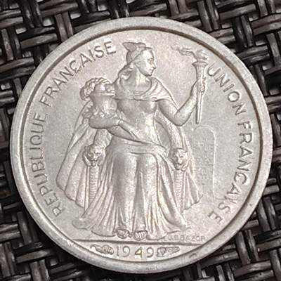 布加迪🐬～世界钱币(上海)🌾第 278 期 /  各国套币和散币 - 新客里多尼亚 1949年 50分铝币 ～C1