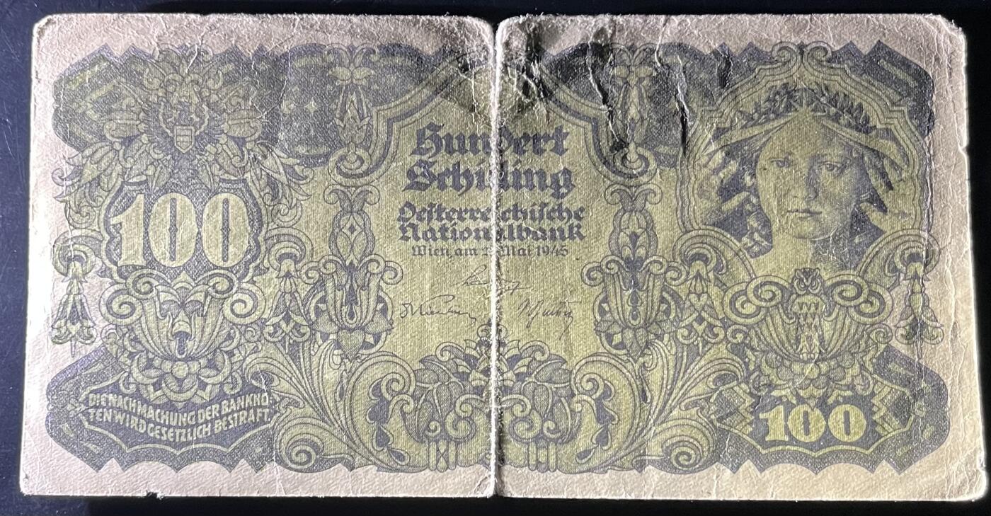 小福收藏拍卖第202期 流通品相裸钞 特惠场 本场全部为欧洲纸币【佣金仅收2% 不设最低佣金 全场包邮】 奥地利 1945年 100先令