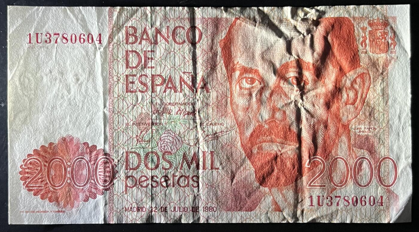 小福收藏拍卖第202期 流通品相裸钞 特惠场 本场全部为欧洲纸币【佣金仅收2% 不设最低佣金 全场包邮】 西班牙 1980年 2000比塞塔
