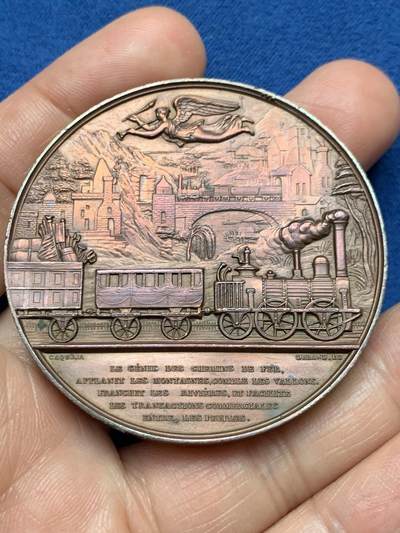 《竞宝斋》第467场 周日，周一 2场连拍 （全场包邮）欢迎送拍 - 1843年法国荣耀科学家和工业家艺术大奖章，该章由著名雕刻家Caque设计雕刻，稀见品，值得收藏，双面高浮雕，雕刻精细，直径：52.2mm，重：73.75g，船首铜标边铭。