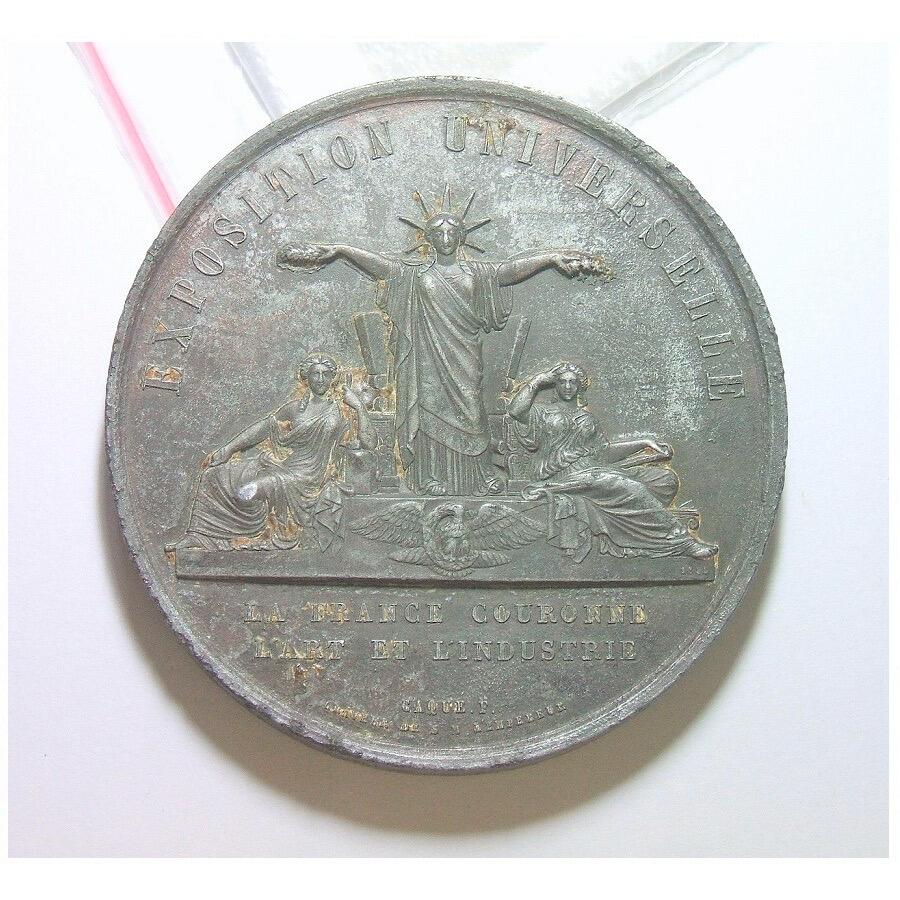 【艺术】法国艺术大章1855年 自由女神+巴黎世博会高浮雕精制超大锌章 68MM 120克