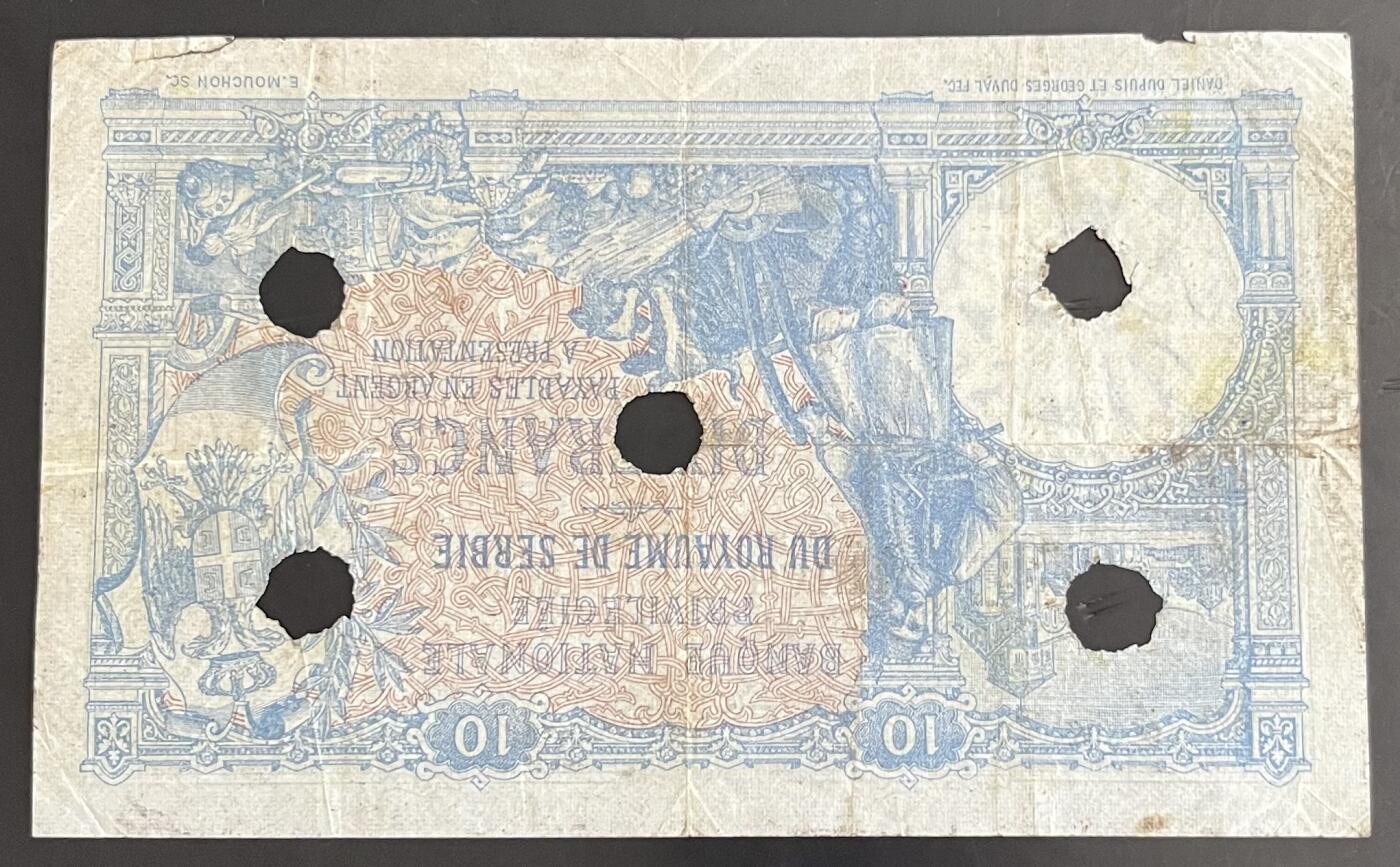 小福收藏拍卖第202期 流通品相裸钞 特惠场 本场全部为欧洲纸币【佣金仅收2% 不设最低佣金 全场包邮】 塞尔维亚 1893年 10第纳尔