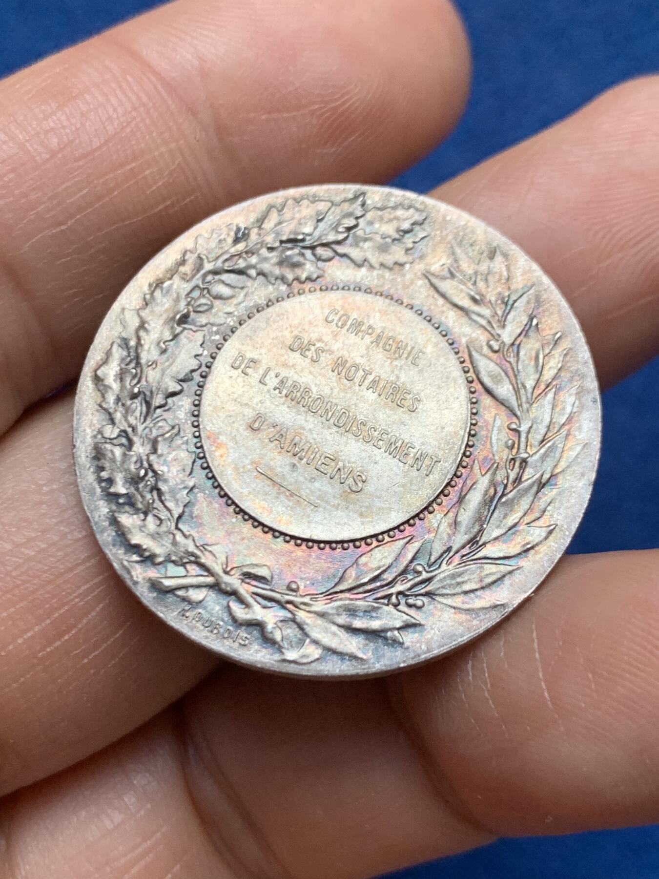 《竞宝斋》第467场 周日，周一 2场连拍 （全场包邮）欢迎送拍 法国玛丽安娜-亚眠公证人银质代币，13.1g，31.5mm，丰饶角2argent边铭