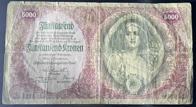 小福收藏拍卖第202期 流通品相裸钞 特惠场 本场全部为欧洲纸币【佣金仅收2% 不设最低佣金 全场包邮】 奥地利 1922年 5000先令