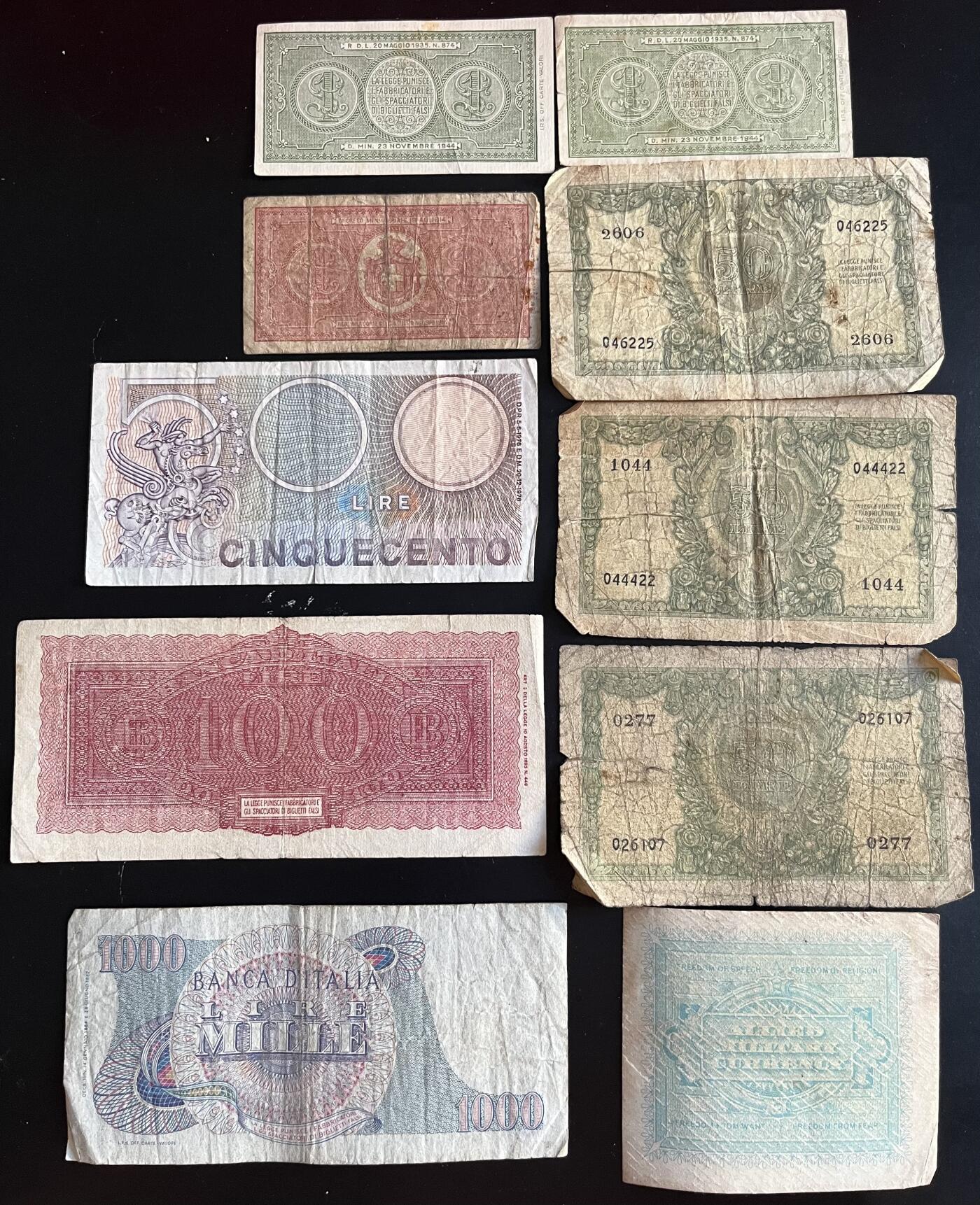 小福收藏拍卖第202期 流通品相裸钞 特惠场 本场全部为欧洲纸币【佣金仅收2% 不设最低佣金 全场包邮】 意大利纸币 1组10张