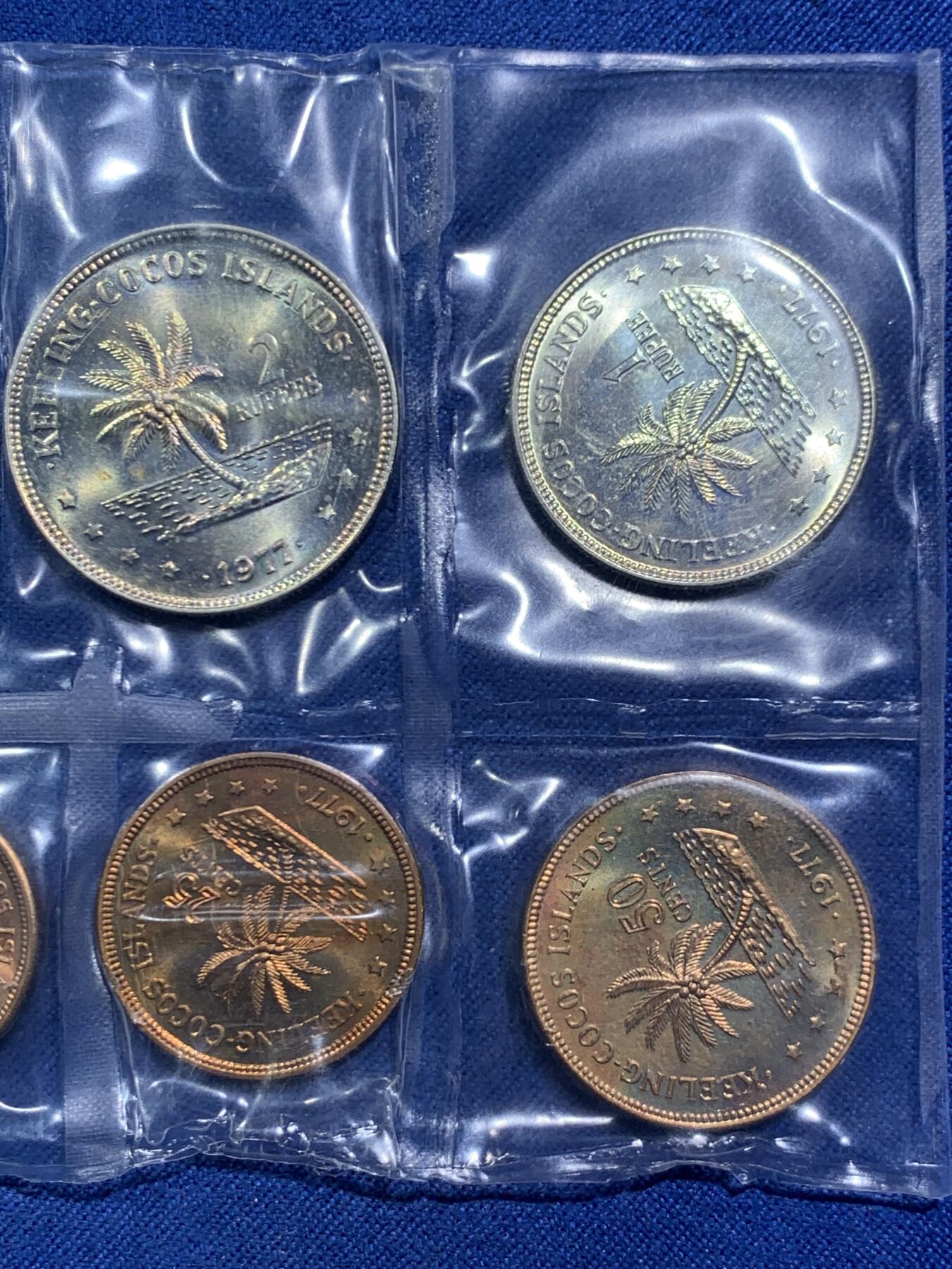 《竞宝斋》第467场 周日，周一 2场连拍 （全场包邮）欢迎送拍 1977年 基林科科斯群岛 5分-5卢比 7枚封装 状态都挺不错的 可藏