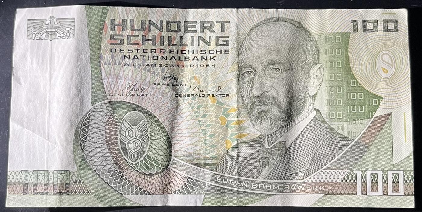 小福收藏拍卖第202期 流通品相裸钞 特惠场 本场全部为欧洲纸币【佣金仅收2% 不设最低佣金 全场包邮】 奥地利 1984年 100先令