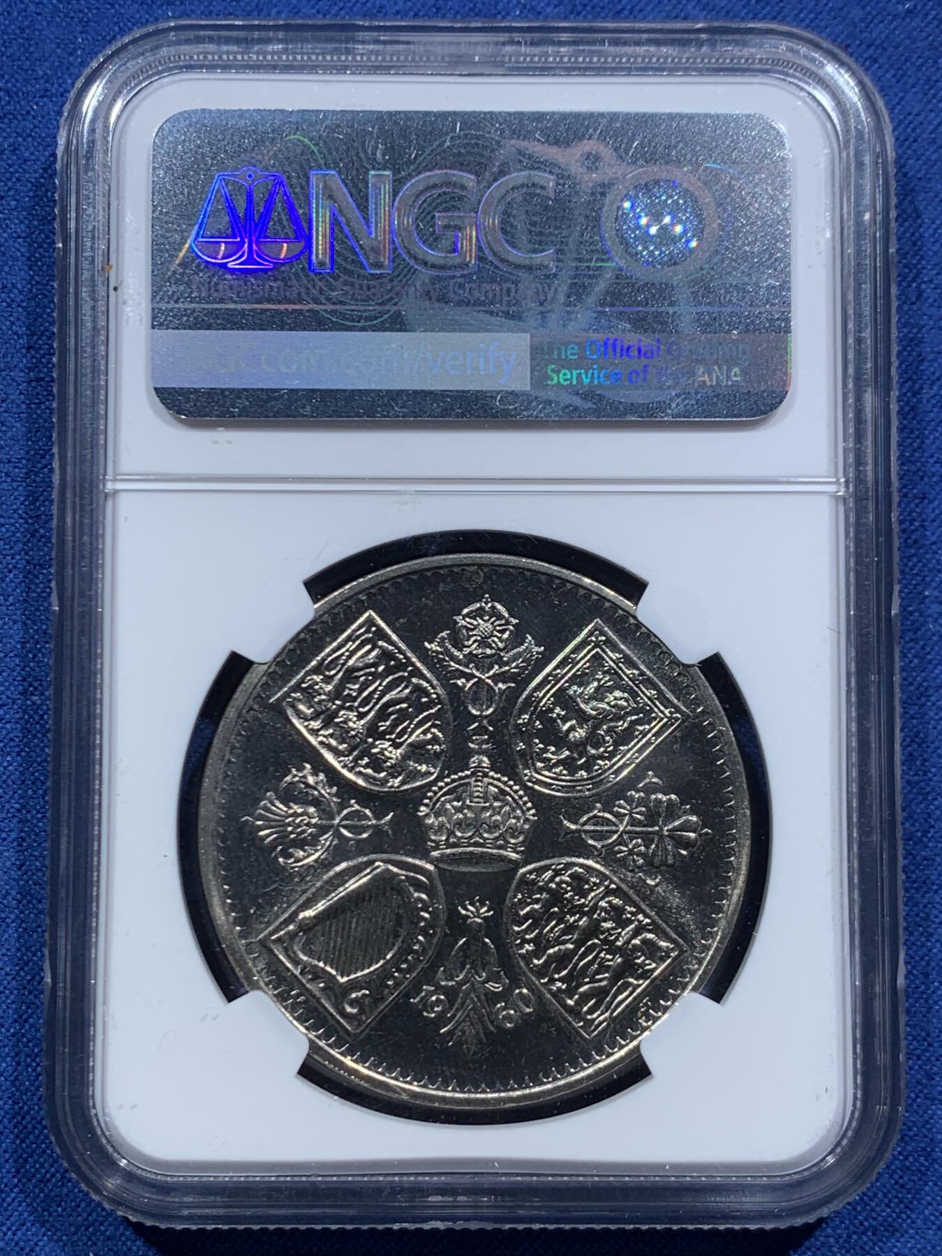 《竞宝斋》第467场 周日，周一 2场连拍 （全场包邮）欢迎送拍 NGC PL66 1960年英国女王纽约博览会纪念5先令类精制克朗币 高分！