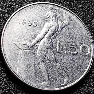 泉币菌-第204场-元宵节专场 本场拍品多 请提前出价 - 意大利 1980年 50里拉 锻冶之神 伍尔坎 24mm