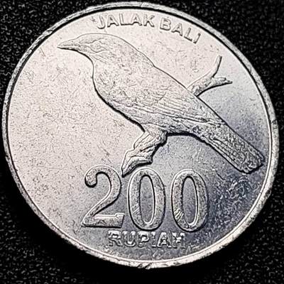 泉币菌-第204场-元宵节专场 本场拍品多 请提前出价 - 印度尼西亚200卢比铝币 鹰徽 巴厘岛八哥 25mm