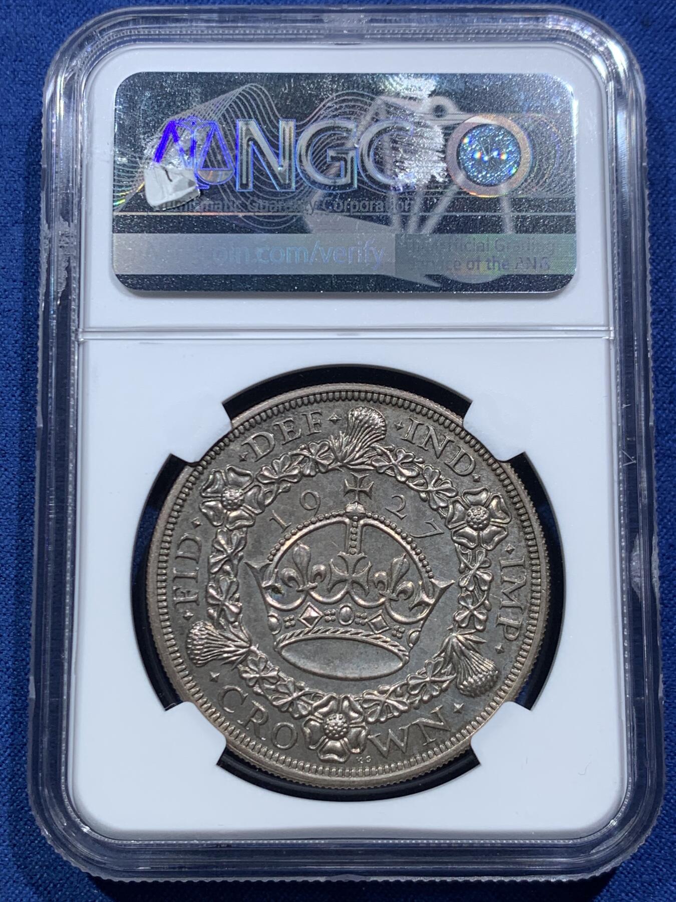 《竞宝斋》第467场 周日，周一 2场连拍 （全场包邮）欢迎送拍 NGC PF63 英国1927年乔治五世花冠精制克朗 发行量15000枚