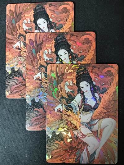 花开卡拍第61期（3月7号周六截拍，品控勿拍!!!拍品不寄存，运费5元（新疆需补运费差价或顺丰到付），自制卡难免瑕疵，可能存在轻微撞角爆边等出厂瑕疵，品控介意勿拍！） - 山海妖姬 凤凰 彩闪三渐变，第三张是艺术版