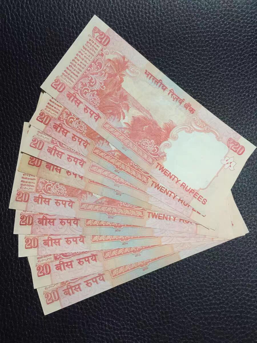 3月2号晚上8点 外国纸币自动截拍第33场 印度 20卢比 100000--900000号 全新一套稀少