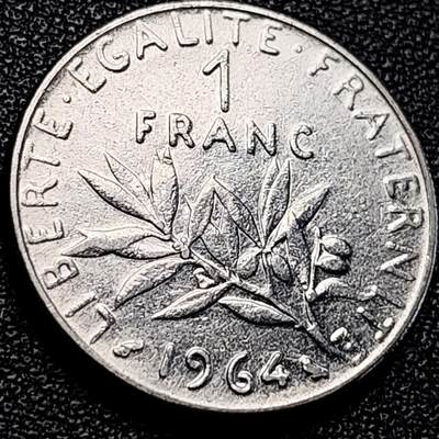 泉币菌-第204场-元宵节专场 本场拍品多 请提前出价 - 法国早期（1964年）1法郎镍币  播种女神 入欧前 末版 绝版币