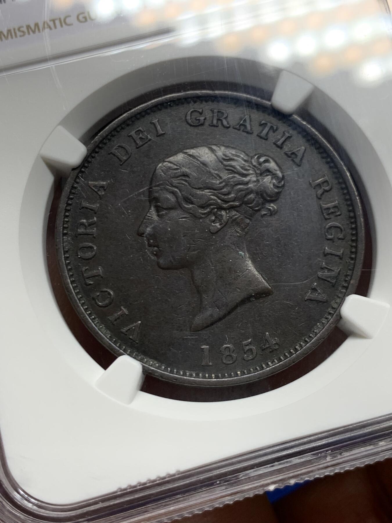 《竞宝斋》第467场 周日，周一 2场连拍 （全场包邮）欢迎送拍 NGC VF35BN 加拿大新不伦瑞克1854年维多利亚女王侧像1便士铜币