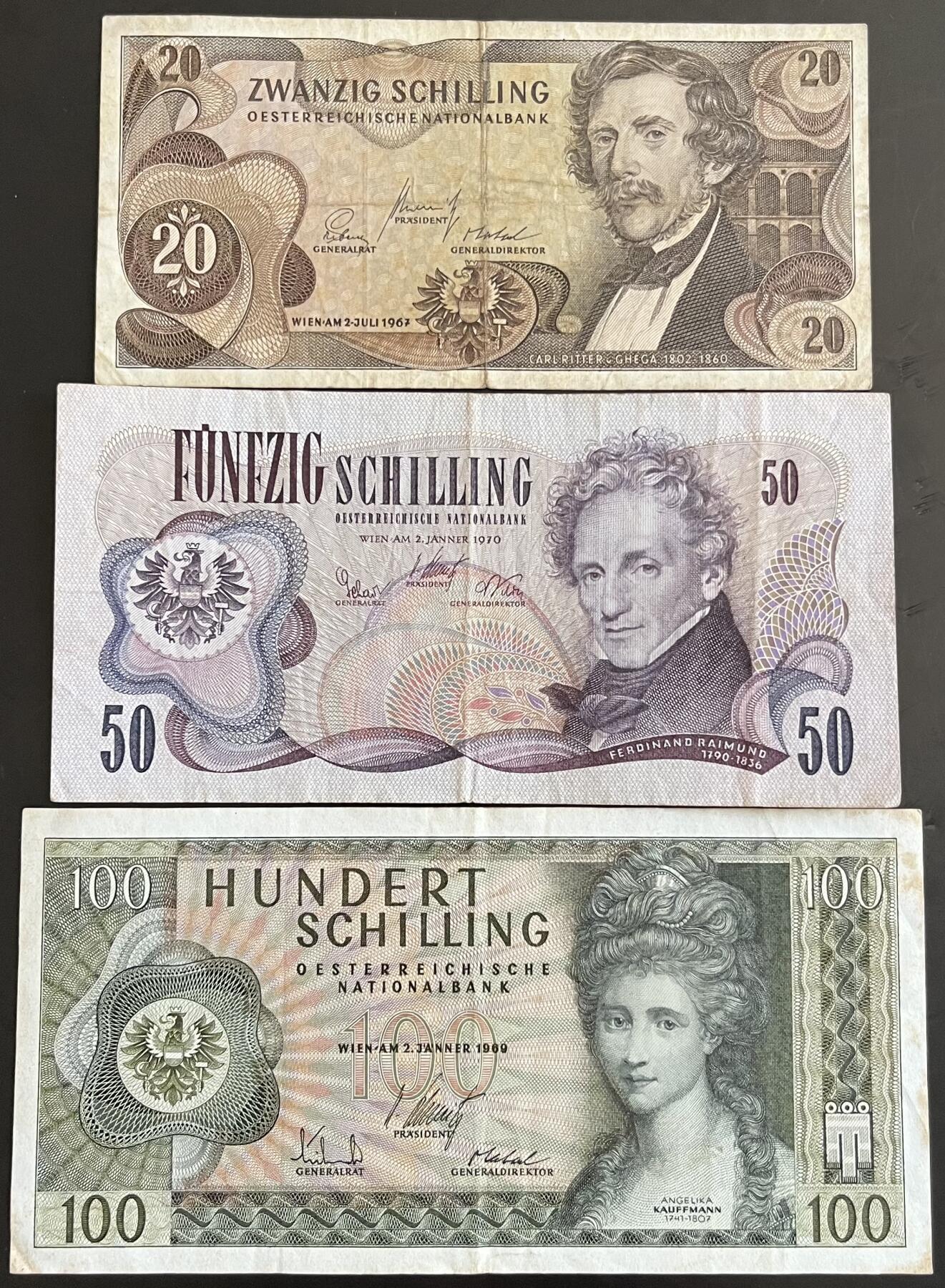小福收藏拍卖第202期 流通品相裸钞 特惠场 本场全部为欧洲纸币【佣金仅收2% 不设最低佣金 全场包邮】 奥地利 20+50+100先令 1组3张