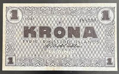 小福收藏拍卖第202期 流通品相裸钞 特惠场 本场全部为欧洲纸币【佣金仅收2% 不设最低佣金 全场包邮】 - 冰岛 1941年 1克朗 XF-AUNC 罕见品种