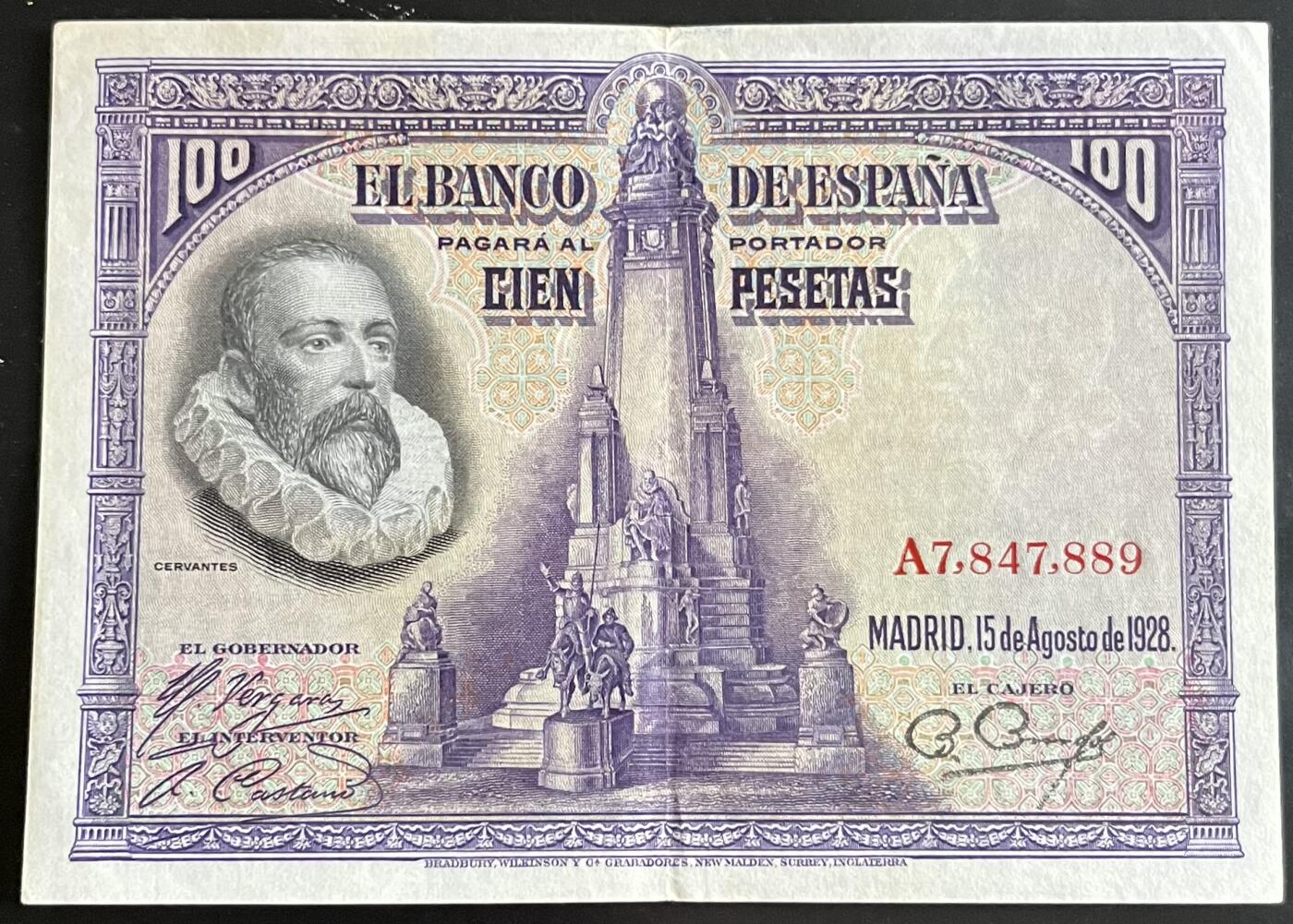 小福收藏拍卖第202期 流通品相裸钞 特惠场 本场全部为欧洲纸币【佣金仅收2% 不设最低佣金 全场包邮】 西班牙 1928年 100比塞塔 AUNC 