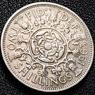 泉币菌-第204场-元宵节专场 本场拍品多 请提前出价 - 英国早期1963年2先令老镍币 伊丽莎白二世青年女王头像 28.3MM