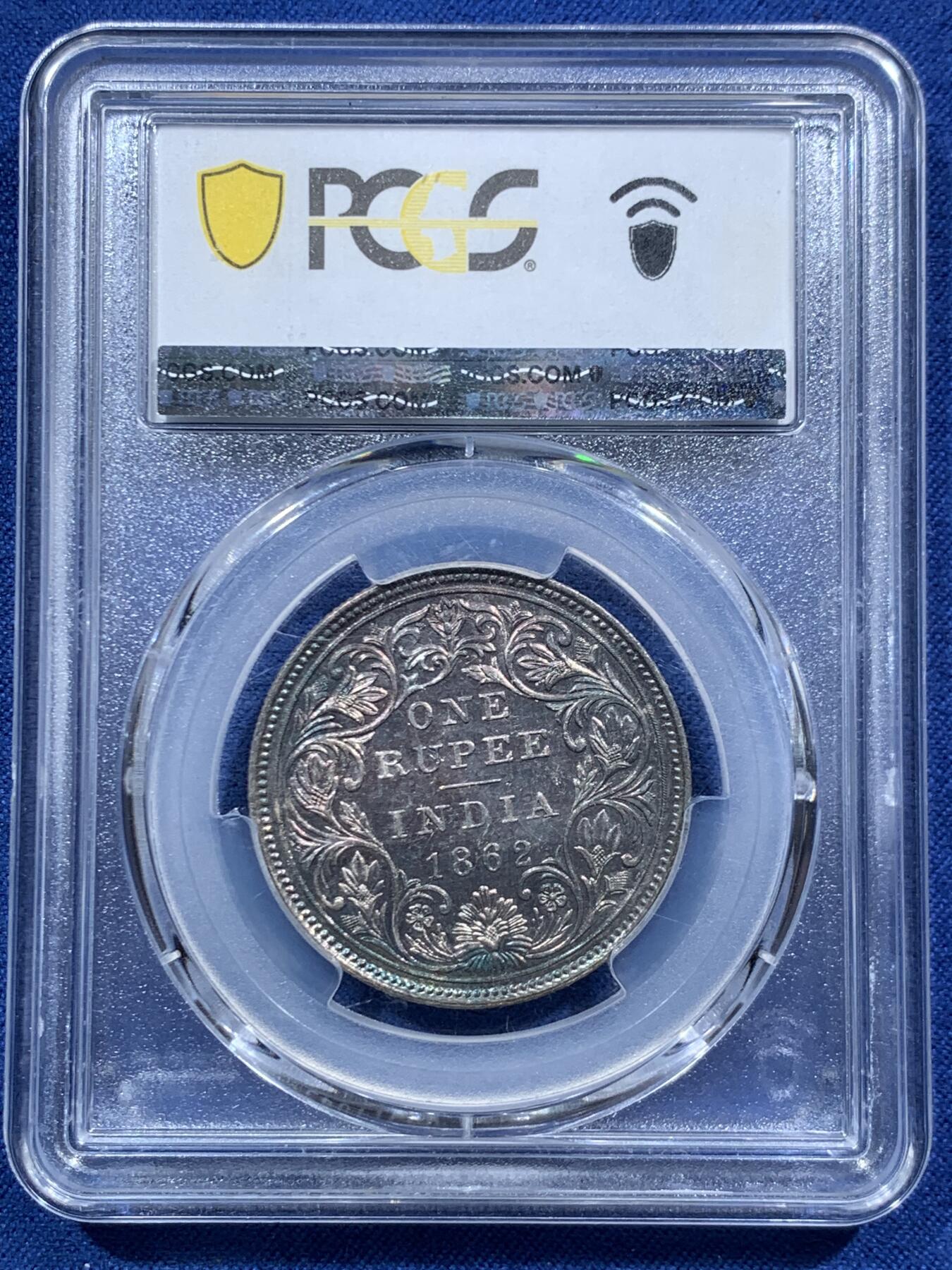 《竞宝斋》第467场 周日，周一 2场连拍 （全场包邮）欢迎送拍 PCGS MS62 英属印度1862年维多利亚女王1卢比银币