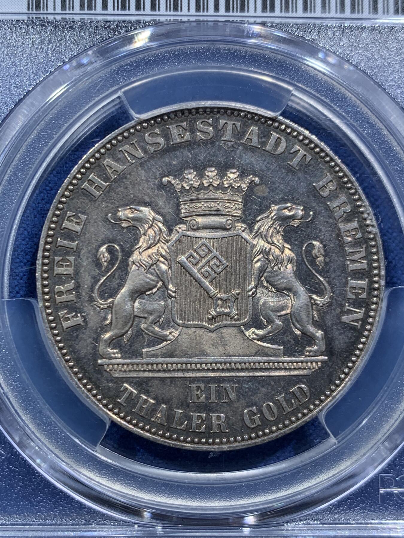 《竞宝斋》第467场 周日，周一 2场连拍 （全场包邮）欢迎送拍 PCGS MS62 德国1863不莱梅纪念德意志民族解放战争50周年泰勒大银币