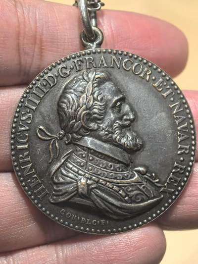 欧洲铜章和回流杂项第一场 - 法国亨利四世“两王国统一”镀银青铜纪念章（1598年复刻版