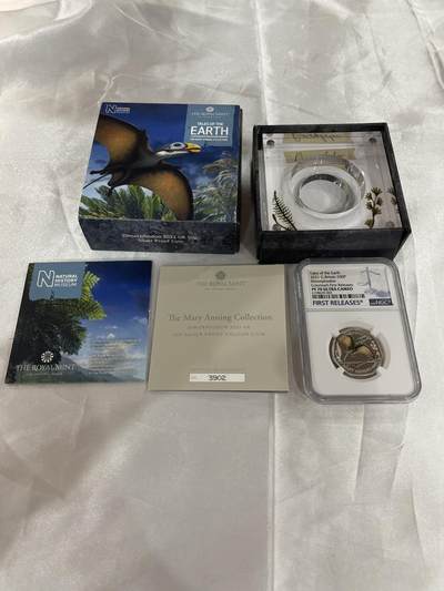 2021年英国玛丽·安宁收藏系列双型齿翼龙纪念银币，NGC评级70分，首期蓝标，限量01000枚，带原装盒和证 - 2021年英国玛丽·安宁收藏系列双型齿翼龙纪念银币，NGC评级70分，首期蓝标，限量01000枚，带原装盒和证