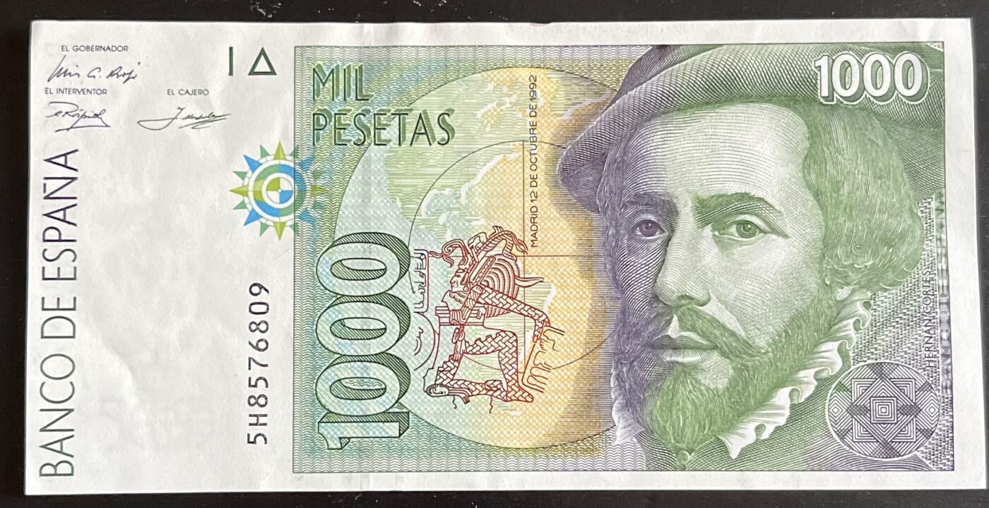 小福收藏拍卖第202期 流通品相裸钞 特惠场 本场全部为欧洲纸币【佣金仅收2% 不设最低佣金 全场包邮】 西班牙 1992年 1000比塞塔 AUNC