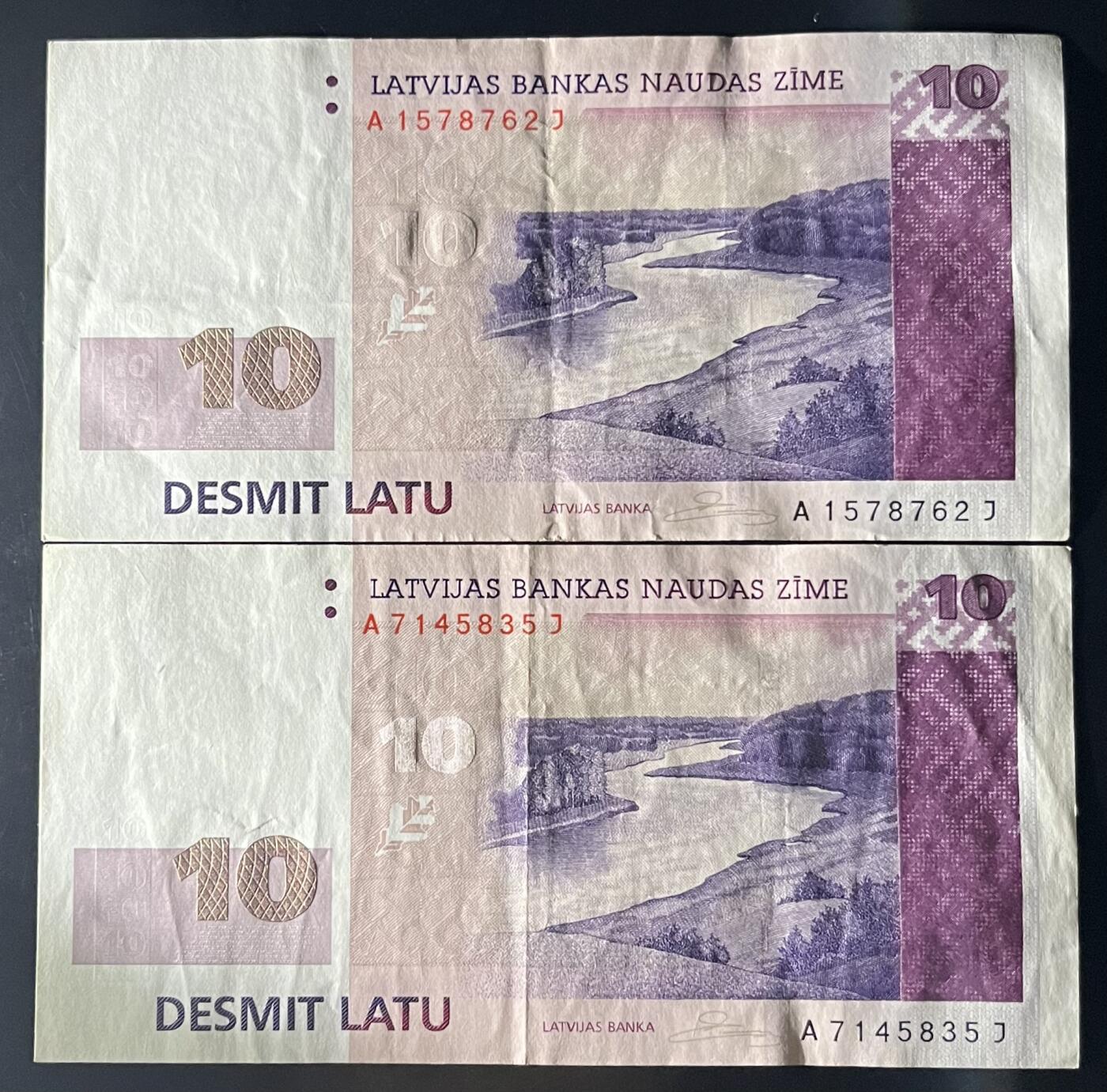 小福收藏拍卖第202期 流通品相裸钞 特惠场 本场全部为欧洲纸币【佣金仅收2% 不设最低佣金 全场包邮】 拉脱维亚 2008年 10拉特 末版 1组2张 XF- AUNC