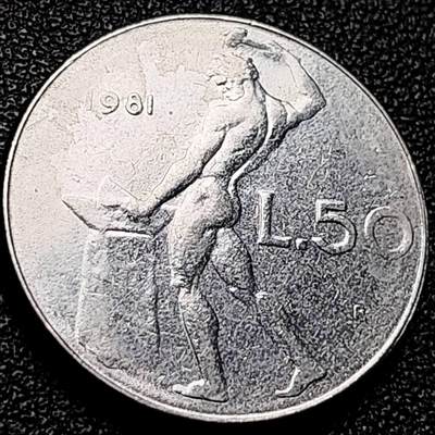 泉币菌-第204场-元宵节专场 本场拍品多 请提前出价 - 意大利 1981年 50里拉 锻冶之神 伍尔坎 24mm