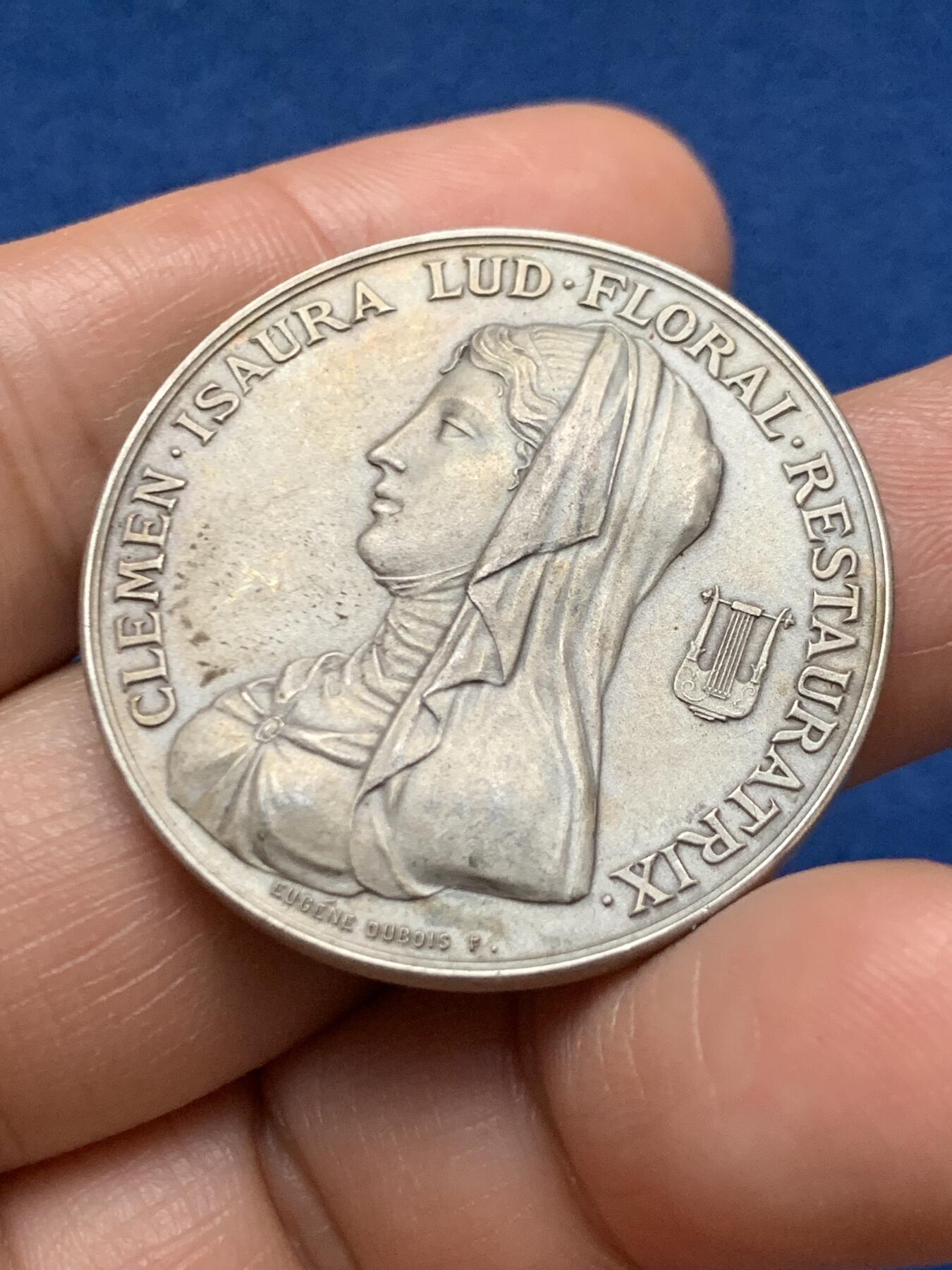 《竞宝斋》第467场 周日，周一 2场连拍 （全场包邮）欢迎送拍 法国图卢兹花卉节银质代币，22.51g，35.7mm，丰饶角1argent边铭