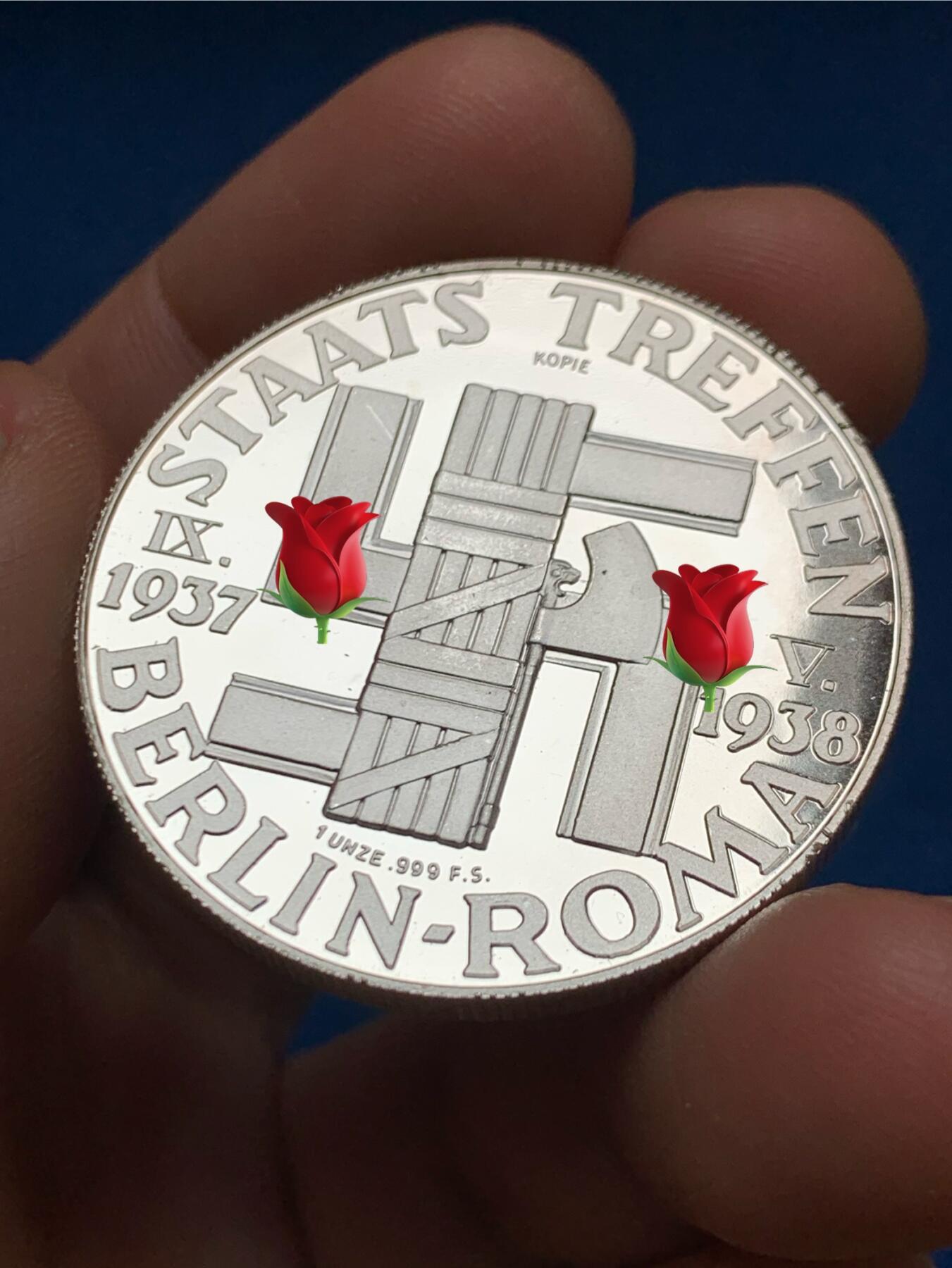 《竞宝斋》第467场 周日，周一 2场连拍 （全场包邮）欢迎送拍 德意同盟复刻精制银章 重一盎司31.18克 38.2mm