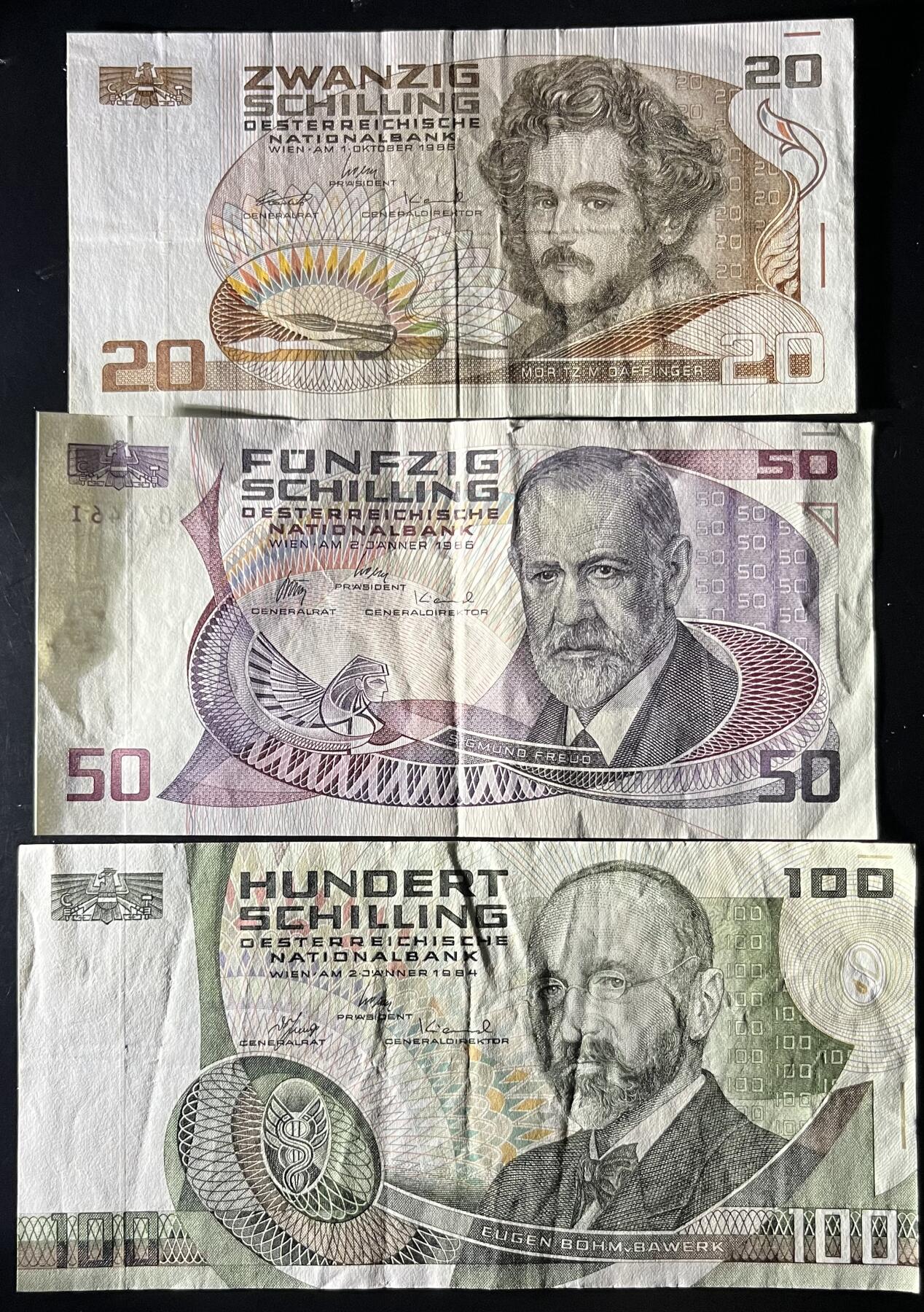 小福收藏拍卖第202期 流通品相裸钞 特惠场 本场全部为欧洲纸币【佣金仅收2% 不设最低佣金 全场包邮】 奥地利 20+50+100先令 1组3张