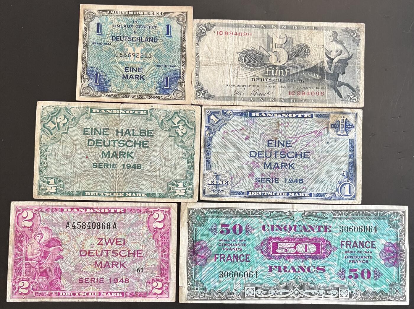 小福收藏拍卖第202期 流通品相裸钞 特惠场 本场全部为欧洲纸币【佣金仅收2% 不设最低佣金 全场包邮】 美国军票 1组6张