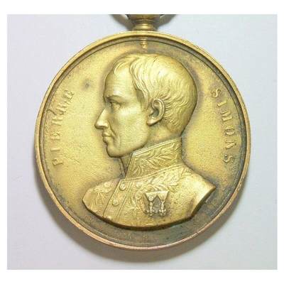 法国1834年 科学家西蒙斯高浮雕精制大镀金章 光边 48MM 鎏金工艺（蘸金水）金层要厚 - 法国1834年 科学家西蒙斯高浮雕精制大镀金章 光边 48MM 鎏金工艺（蘸金水）金层要厚