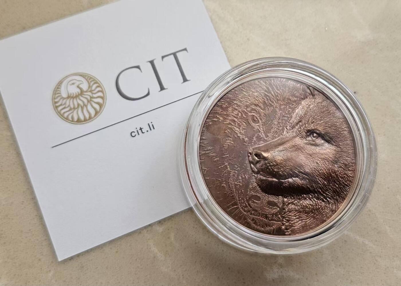 【币将精彩】世界钱币拍卖（2026-3-25） 蒙古2021年草原狼双面高浮雕铜币证书有氧化