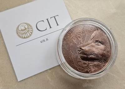 【币将精彩】世界钱币拍卖（2026-3-25） - 蒙古2021年草原狼双面高浮雕铜币证书有氧化