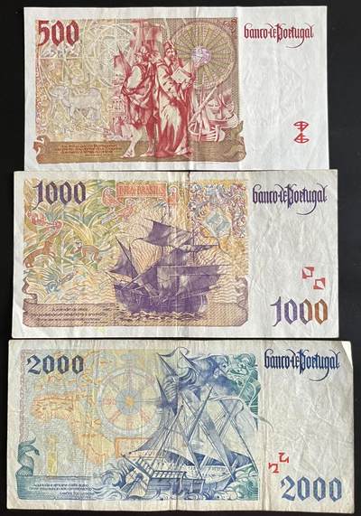 小福收藏拍卖第202期 流通品相裸钞 特惠场 本场全部为欧洲纸币【佣金仅收2% 不设最低佣金 全场包邮】 葡萄牙 1995-2000年 500+1000+2000埃斯库多 1组3张