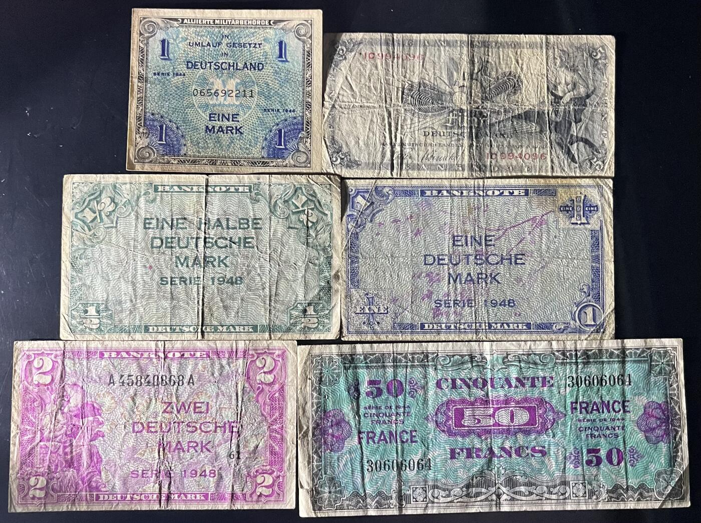 小福收藏拍卖第202期 流通品相裸钞 特惠场 本场全部为欧洲纸币【佣金仅收2% 不设最低佣金 全场包邮】 美国军票 1组6张