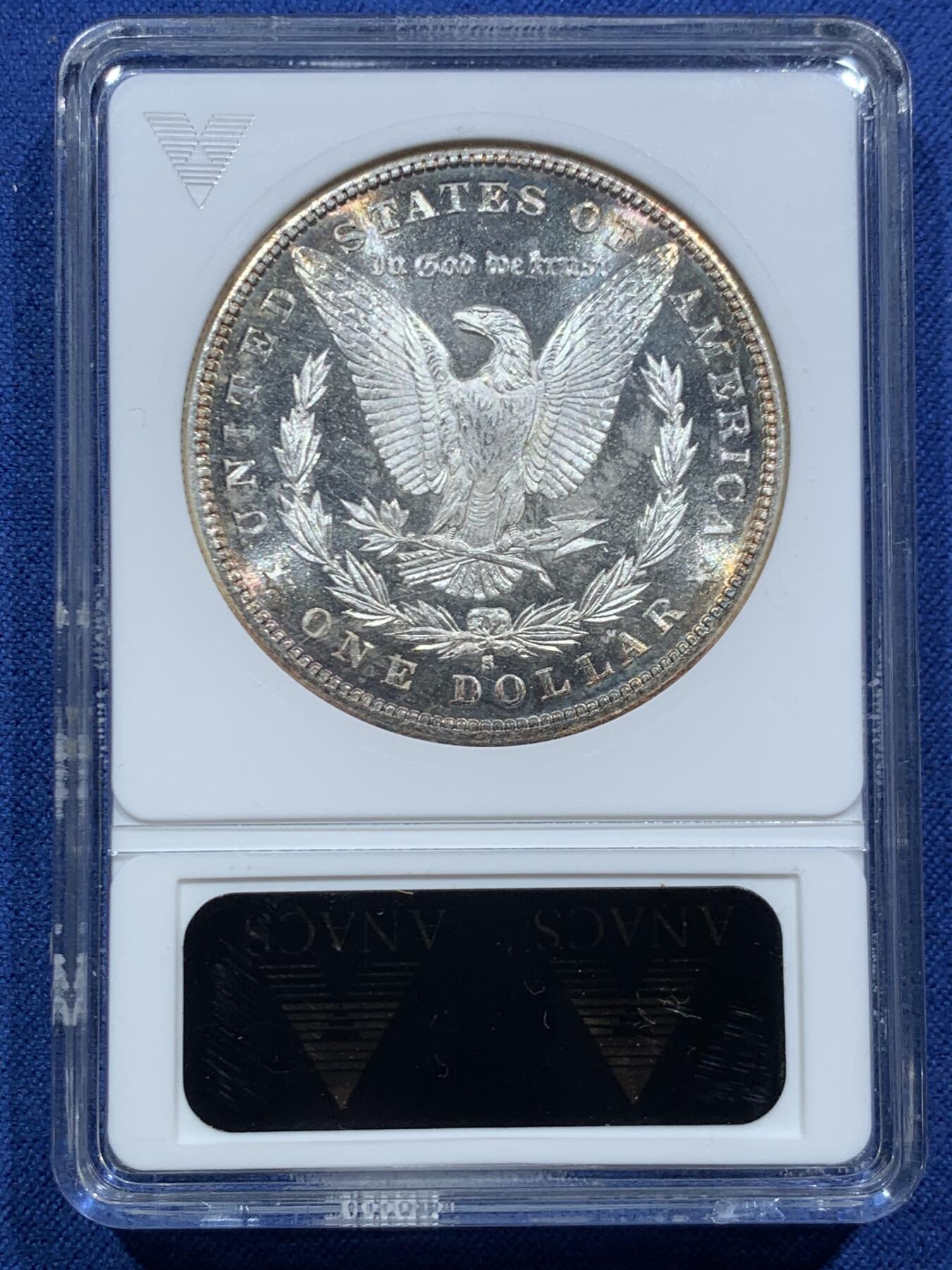 《竞宝斋》第467场 周日，周一 2场连拍 （全场包邮）欢迎送拍 ANACS MS65PL 美国 1881年 摩根一美元银币 绝版小白盒 严评品质 可搏N/P更高分 超强镜面底板 PL中的战斗机