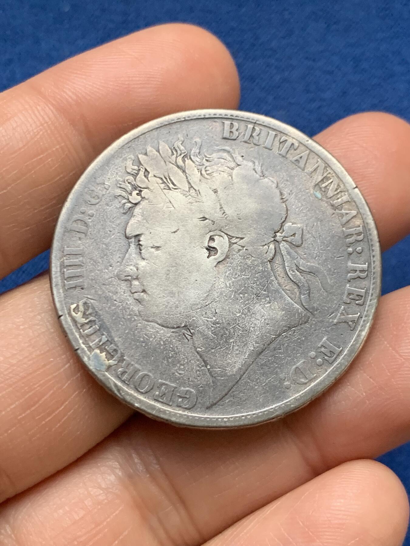 《竞宝斋》第467场 周日，周一 2场连拍 （全场包邮）欢迎送拍 英国 1821 乔四 马剑 银币 200多年前的高银大银币 手感一流 27克