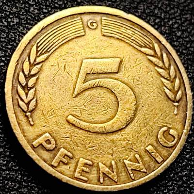泉币菌-第204场-元宵节专场 本场拍品多 请提前出价 - 联邦德国1950年 5芬尼硬币 橡树麦穗  银行版 
