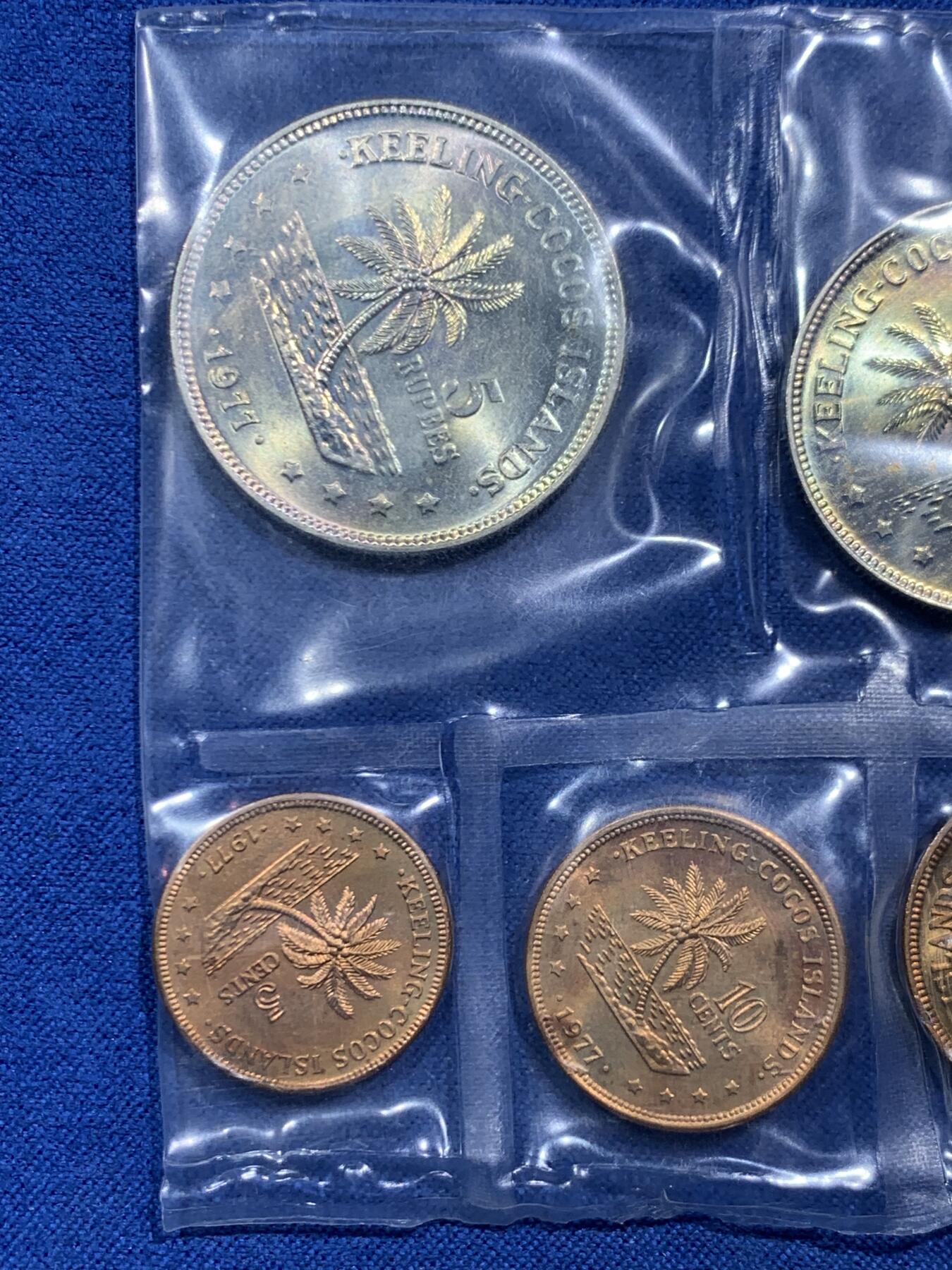 《竞宝斋》第467场 周日，周一 2场连拍 （全场包邮）欢迎送拍 1977年 基林科科斯群岛 5分-5卢比 7枚封装 状态都挺不错的 可藏