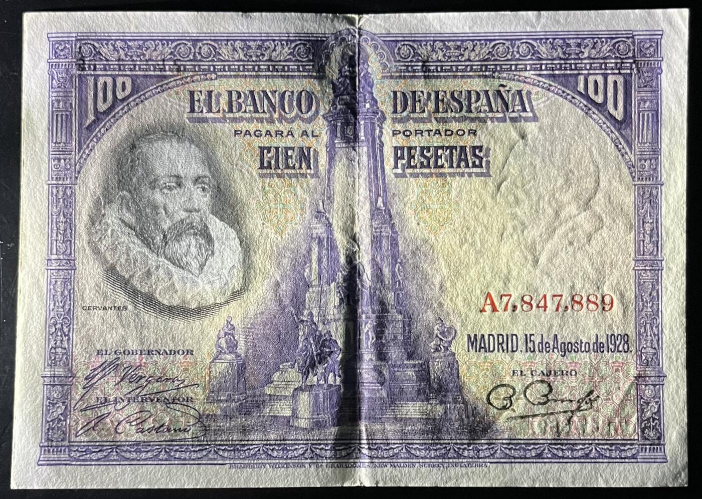 小福收藏拍卖第202期 流通品相裸钞 特惠场 本场全部为欧洲纸币【佣金仅收2% 不设最低佣金 全场包邮】 西班牙 1928年 100比塞塔 AUNC 