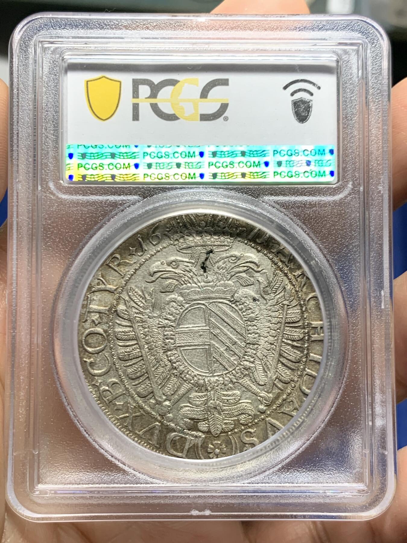 《竞宝斋》第467场 周日，周一 2场连拍 （全场包邮）欢迎送拍 唯一亚军分 PCGS AU58 神圣罗马帝国 1671年 利奥波德一世 猪嘴泰勒大银币 双面深打 这个时期的工艺有这个状态确实不易 加厚盒装