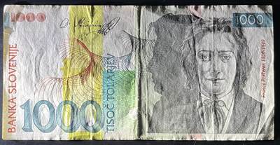 小福收藏拍卖第202期 流通品相裸钞 特惠场 本场全部为欧洲纸币【佣金仅收2% 不设最低佣金 全场包邮】 斯洛文尼亚 2003年 1000托拉尔 该版首年份
